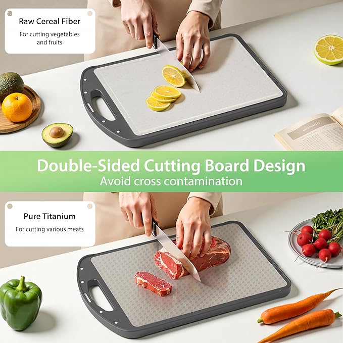 Titanium Cutting Board for Kitchen, Versatile for Cutting Board with juice groove, Pure Titanium and Wheat Straw PP Large Board, Food Grade, Easy to Clean Size 15.3”×10”