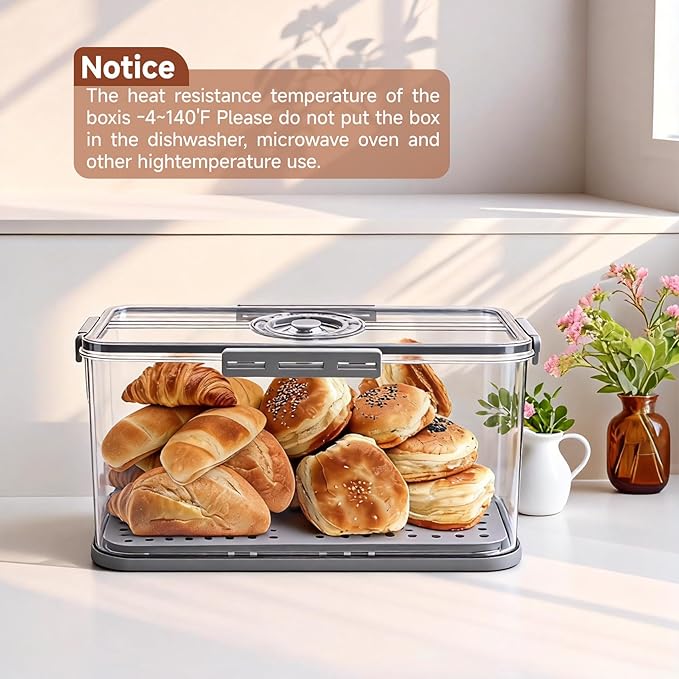 Bread Box for Kitchen Countertop | Airtight Bread Storage Container with New Upgrade Time Recording Lid – Bread Keeper for Homemade Bread, Donuts, Bagels, Toast, and Cookies