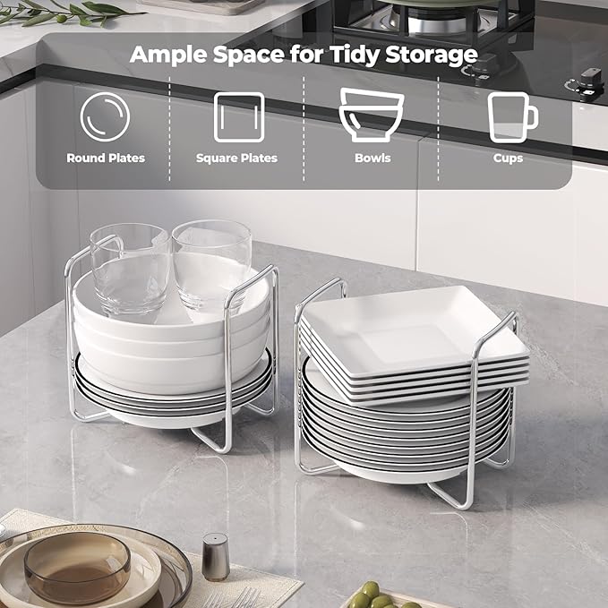 Adjustable Bamboo Dish Drying Rack - Stainless Steel 304 Dish Rack for Kitchen | Counter Home Essentials for Efficient Dish Organization and Drying (White, 2*Small)