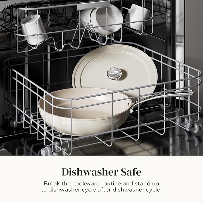 Redchef Ceramic Frying Pan with Lid, 11" Deep Saute Pan, 3.5QT Large Jumbo Cooker, Frying Pan Nonstick with Stay Cool Handle, Non Toxic Cooking Pan, Induction Dishwasher Safe, PFOA & PFAS Free(Beige)