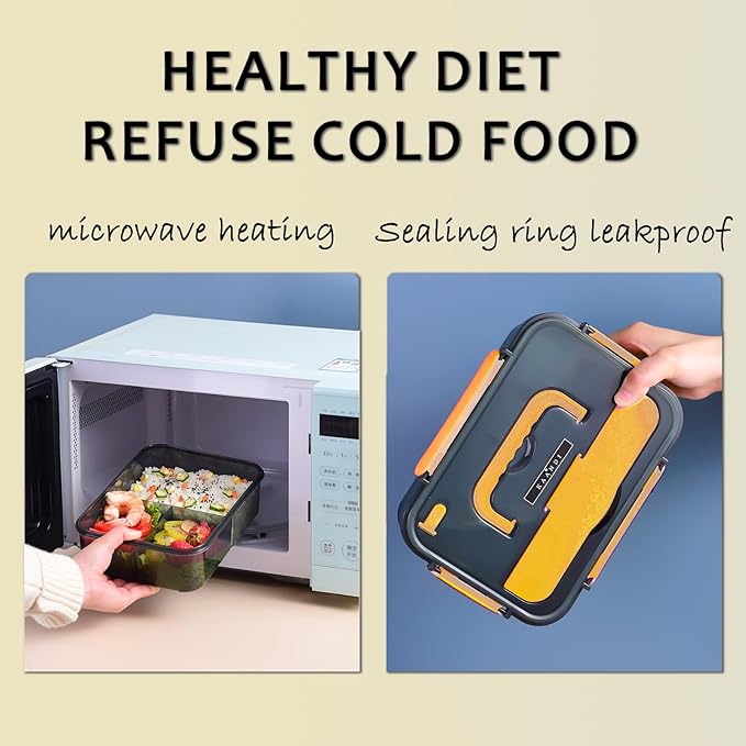 Bento Box Adult Lunch Box, Lunchable Containers with 3 Compartments, Meal Prep Food Container for Women, Lunch Box with Utensils, Snack/Salad/Sandwich Box, Microwave/Dishwasher Safe/BPA Free(Blue)