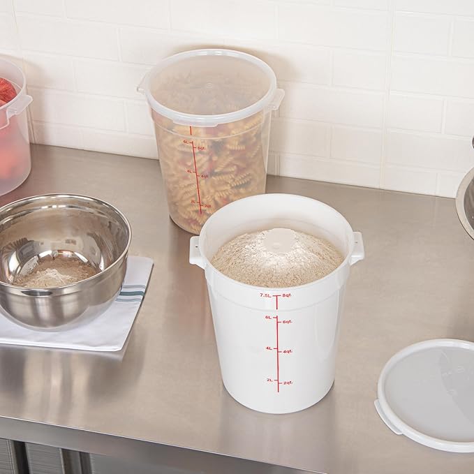 Restaurantware-Met Lux 8 Quart Food Storage Container, 1 White Storage Container - Lids Sold Separately, Red Volume Markers, Dishwashable Container, Side Handles, For Storing Foods