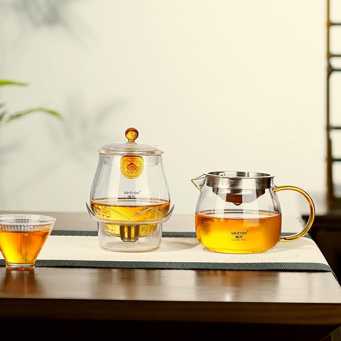 Easy to Soak Tea Pot, Total 560ml (18.94 oz) Glass Teapot with Base, Tea and Water Separation Magic Teapot for Stovetop, Home, Office or Solo Tea Drinking