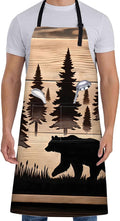 Rustic Bear Apron for Women with Pine Tree,28x33in,Nature Kitchen Aprons with 2 Pockets,Oxford Fabric,Woodland Adjustable Apron for Cooking Baking Gardening Chef,Gifts for Mom Wife