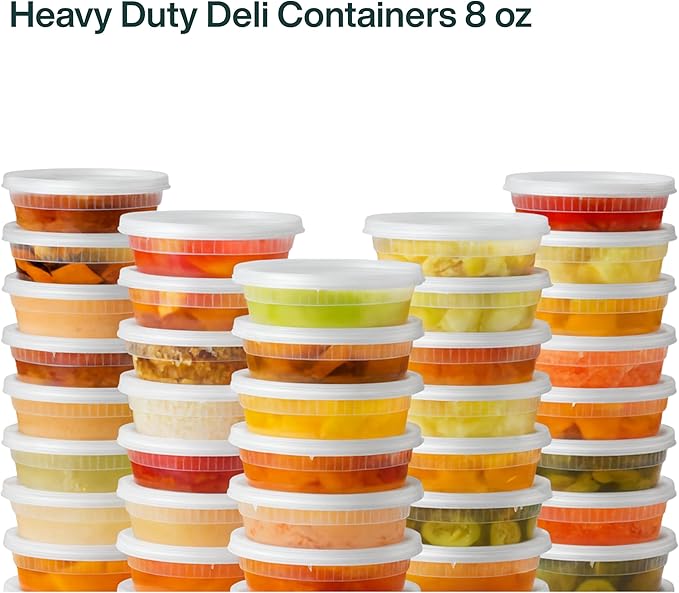 [8 oz Heavy-Duty PP Deli Containers with Lids – 20 sets | Microwave & Freezer Safe | Durable, Leak-Resistant & Reusable | Ideal for Food Storage, Meal Prep, Restaurants & Catering
