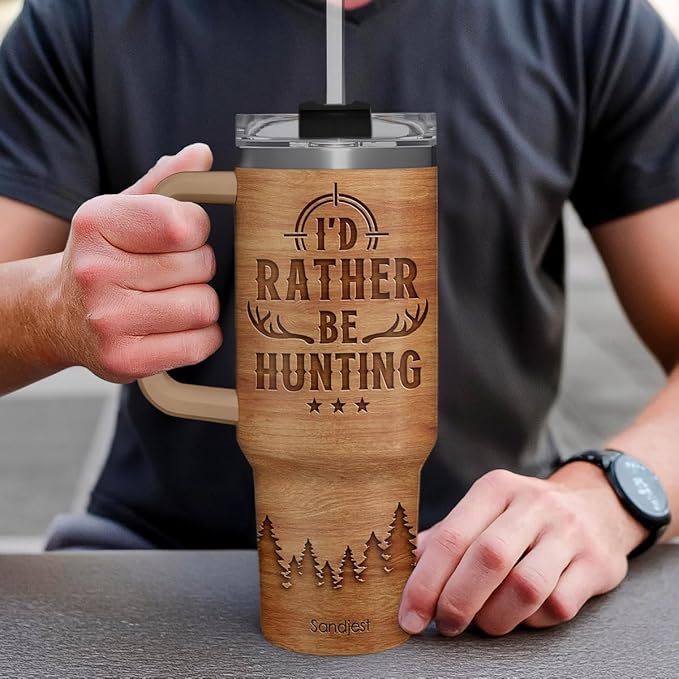 SANDJEST Hunting Tumbler Gift for Men, 40oz Stainless Steel Insulated Coffee Tumbler With Lid & Straw, Travel Cup Gift for Dad Husband, Christmas Birthday Father's Day