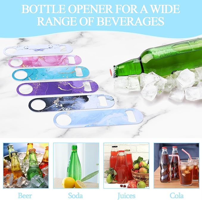 6PCS Flat Bottle Openers - Heavy-Duty Stainless Steel Beer Bottle Opener Set, Bar Key for Bartenders, Perfect for Kitchen, Restaurant, Bar - 6.9 Inches （Abstract Marble Print）