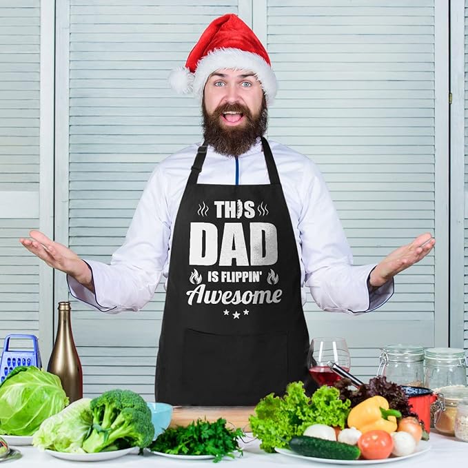 100% Cotton, Black Funny Aprons for Men, Dad, Husband - Birthday, Father’s Day Grilling Gifts for Papa, Husband.
