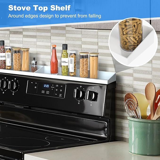 30" Magnetic Stove Top Shelf Spice Rack,2 Pack 15" kitchen Seasoning Organizers Storage Gadgets Spice Rack Over The Stove Shelf Metal (White-2 Pack 15")