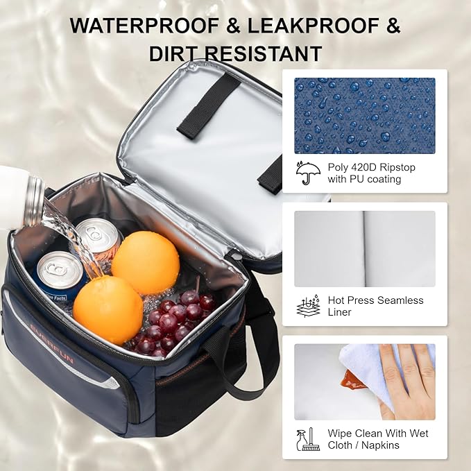 Everfun Womens Lunch Box Two Compartments Insulated Lunch Tote Bag Large Leakproof Soft Cooler for Work Picnic Travel (Blue)
