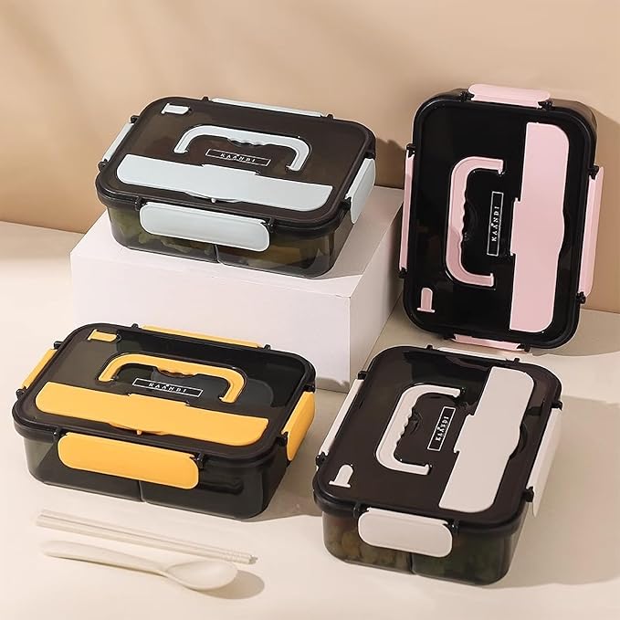 Bento Box Adult Lunch Box, Lunchable Containers with 3 Compartments, Meal Prep Food Container for Women, Lunch Box with Utensils, Snack/Salad/Sandwich Box, Microwave/Dishwasher Safe/BPA Free(Blue)
