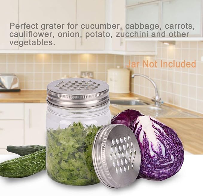 uxcell 2pcs Stainless Steel Regular Mouth Mason Jar Grater Lids Cheese Grating Lid Kitchen Cutter Lid for Vegetable Potato