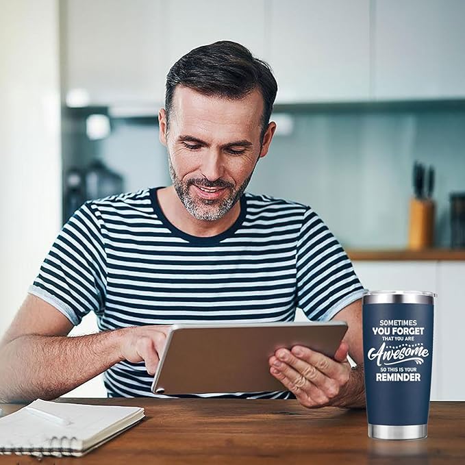 Christmas Gifts for Men - Sometimes You Forget You're Awesome Tumbler Cup - Inspirational Gifts for Men Dad Him Boyfriend - 20 oz Navy Blue