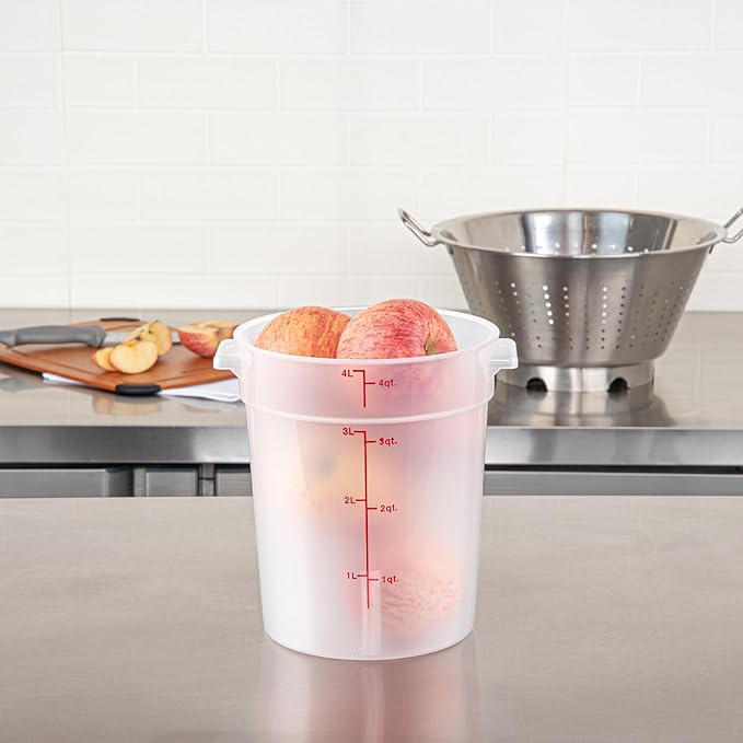 Restaurantware-Met Lux 4 Quart Food Storage Containers, 10 Translucent Storage Containers - Lids Sold Separately, Red Volume Markers, Dishwashable Containers, Side Handles, For Storing Foods