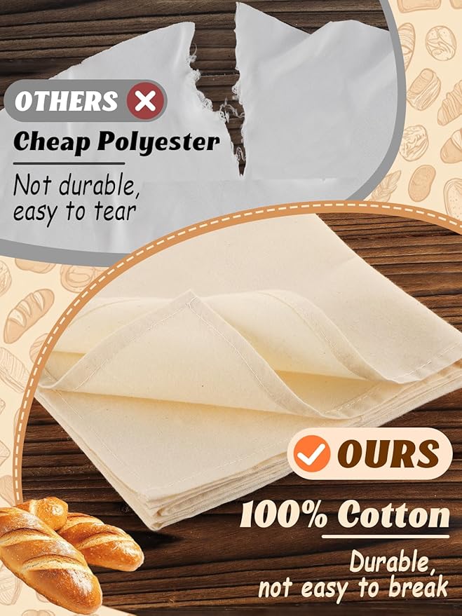 3pcs 100% cotton Tea Towels for Baking Sourdough - 14" x 18'' Unbleached Bread Basket Flour Sack Towels, Proofing Cover Cloth for Dough Raising, Bread Making Accessories Bakers Gift