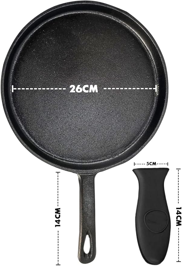 Tortillada - 26 cm pre-seasoned cast iron grill/pan + hot handle holder + E-Book recipes 50 tortilla recipes