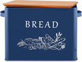 E-far Bread Box for Kitchen Countertop, Metal Bread Storage Container Bin with Bamboo Lid for Cutting Bread, Extra Large & Farmhouse Style, 13” x 7.2” x9.8”, Navy Blue