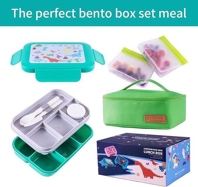 Leak-Proof, 8-Compartment Bento-Style Lunch Box - Ideal Portion Sizes for Ages 6+, Durale, Drop-Proof, Dishwasher Safe, & Made with BPA-Free Materials(Green)