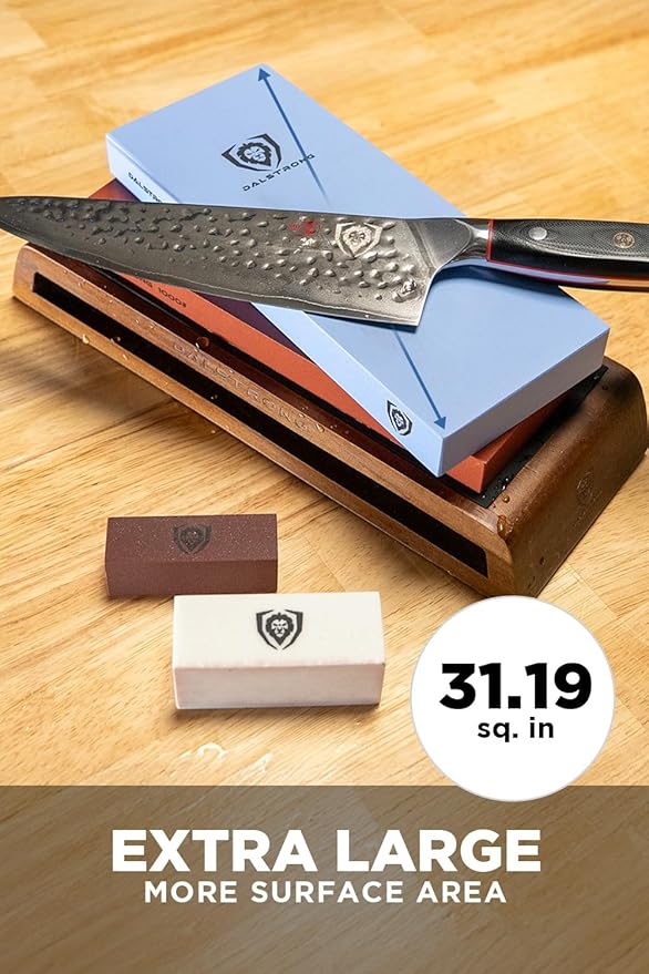 DALSTRONG Premium Whetstone Kit - #1000/#6000 Knife Sharpening Kit - Extra Large Grit Stones - Top-Grade Corundum - Thick Knife Sharpening Stone - Hand Crafted Acacia Wood - Whetstone Knife Sharpener