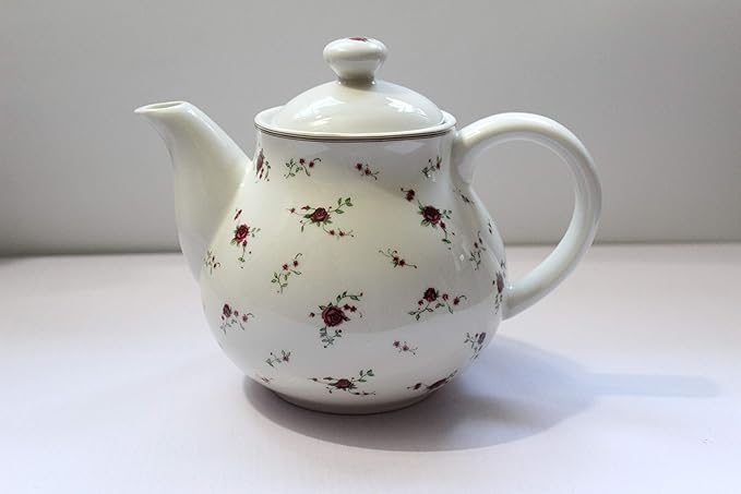 Porcelain Teapots with Lids,Vintage Teapot Beautiful Rose Design,Floral Ceramic Tea Pot Large for Kitchen and Dinning,China Teapot for Afternoon Tea or Coffee,Home Decorative Good Gifts,Beige