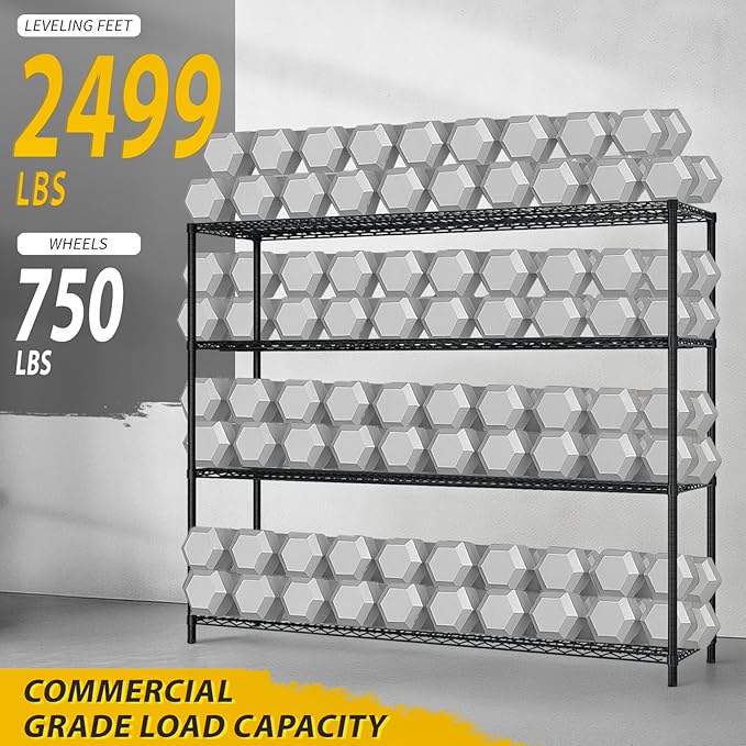 Karl home 4-Tier Adjustable Metal Storage Shelves, Wire Shelving Unit with Wheels & Leveling Feet, Heavy Duty Garage Shelving, Pantry & Kitchen Display Shelf Organizer, Home Storage Rack