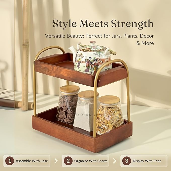 Brick Brown Premium CasaDuo Multipurpose Organizer Rack for Cosmetics Storage | Display Holder | Bathroom Dresser Countertop|Kitchen Organizer in Mahogany Finish (Self Assembly)