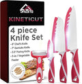 DFACKTO 4-Piece Kitchen Knife Set with Vegetable Peeler without Block – Stainless Steel Knives for Kitchen, Dishwasher Safe Cooking Knife Set with Covers, Sharp Cutting Knives for Cooking – Magenta
