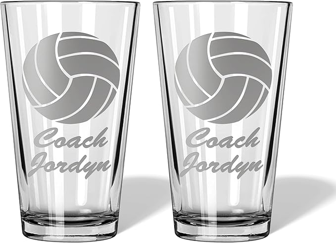 Alterd Industries Volleyball Coach Gift - Personalized Engraved Pint Glass, Beer Glass, End of Season, Coach Accessories, Coaching Gifts, Supplies (Volleyball, Dbl Pint Gift Box)
