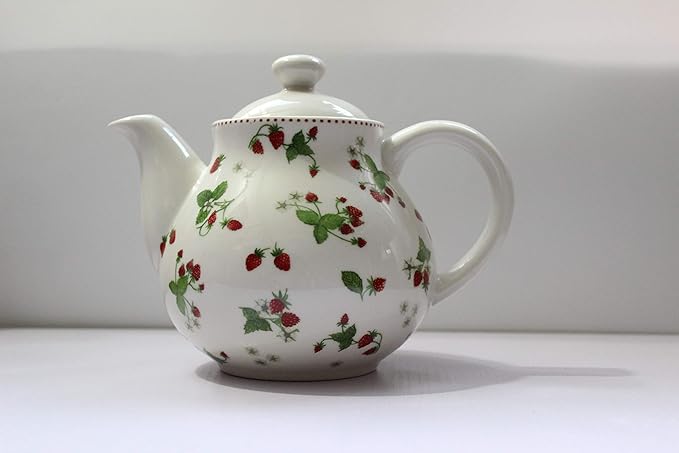 Porcelain Teapots,Lovely Strawberry Design Tea Pot for Tea or Coffee,Ceramic Teapot with Lids,Home and Kitchen Dining Serveware Pot,Beige
