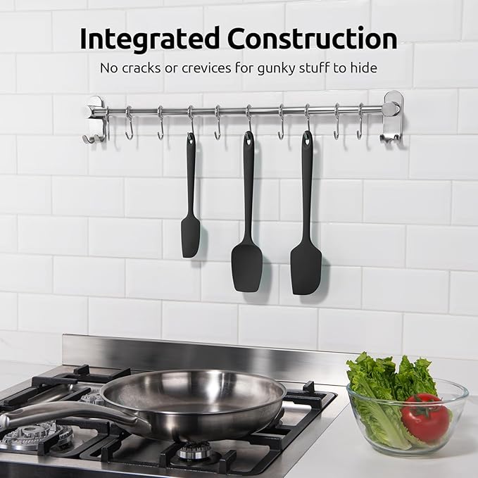 U-Taste Silicone Spatula Set, 600ºF High Heat Resistant, Seamless Food Grade Flexible Rubber Kitchen Cooking Mixing Baking Scraper for Nonstick Cookware Set of 3 (Black)