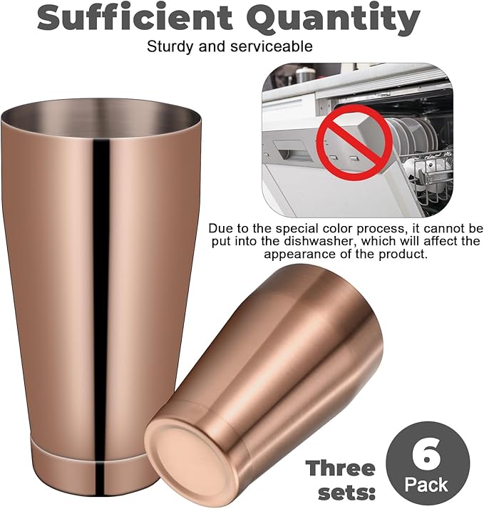 Sabary 6 Pcs Cocktail Shakers Professional Bar Shaker Boston Set Stainless Steel Martini Drink Mixer Basic Tool Weighted Shake Metal Can Cocktail Shaker Set, 18 Oz, 28 oz (Bronze)