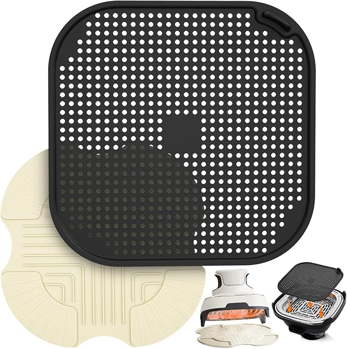 2 PCS Air Fryer Trivets Silicone and Splatter Shield for Ninja Crispi,Heat Resistant Mat for Air Fryer for Air Fryer Accessories,for Ninja Combi Accessories Kitchen Air Fryer Trivet (Off White&Black)