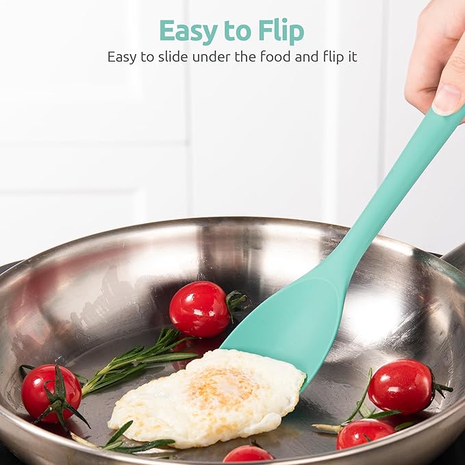 600ºF Heat Resistant Silicone Spoons: U-Taste Flexible Baking Spoon Spatula & Cooking Scoop Spoonula, Seamless Soft Kitchen Utensils for Serving, Scraping, Scooping in Non-Stick Cookware (Aqua Sky)