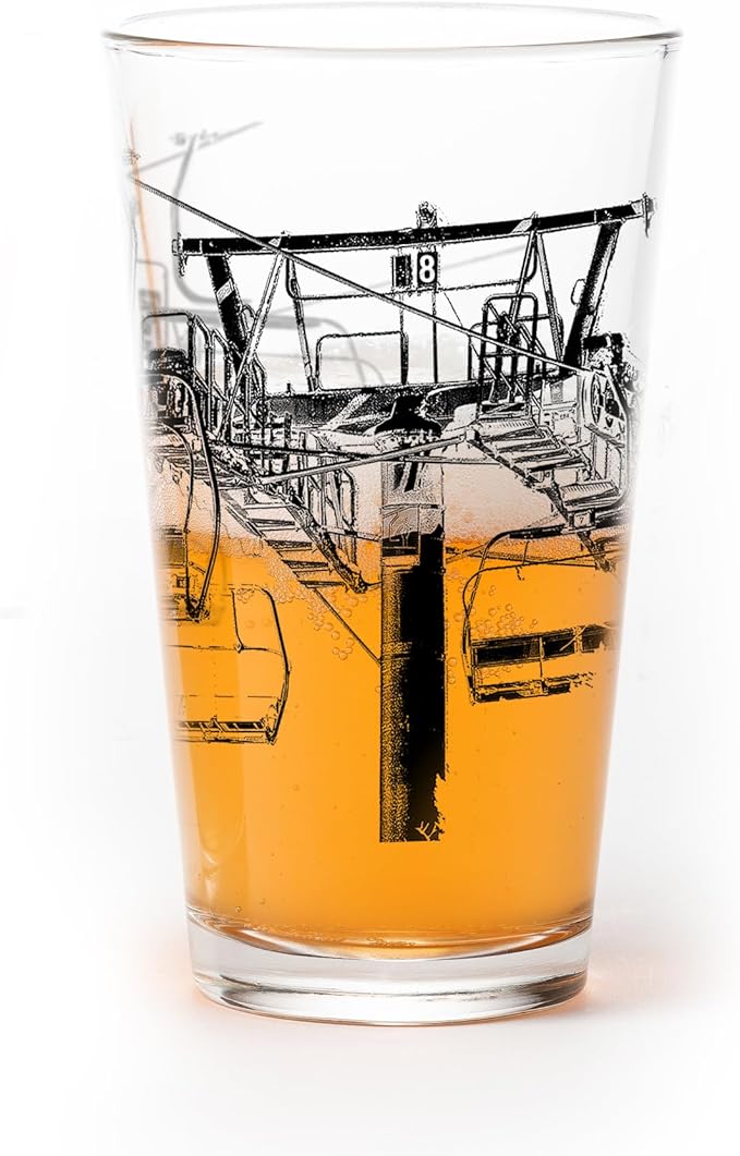 Ski Lift Pint Glass by Black Lantern – Single 16oz Beer Glass for Skiers & Snowy Mountain Lovers | Nature-Inspired Drinkware