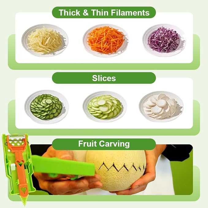 3-in-1 Vegetable Slicer & Peeler Set with Grater Plate - Multifunctional Kitchen Cutter for Potato, Carrot, Cheese with Container, Easy to Clean, 8.35 x 3.07 Inches