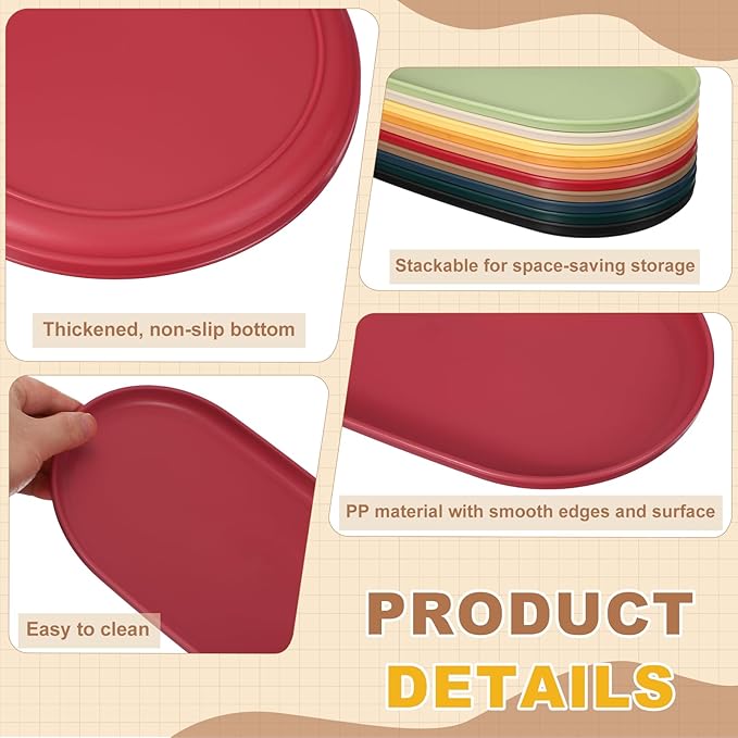 uxcell 2Pcs Fast Food Serving Trays, 9.4x5.1 Oval Reusable Restaurant Serving Trays for Kitchen Restaurant Coffee Fruit Burger Lunch Dessert, Rose Red