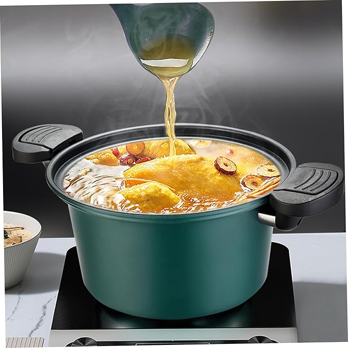Micro Pressure Cooker, 22cm 3.5L Small Pot with Lock Handles & Lid, Mini Pressure Cooking Pot, Non-stick Stockpot for Gas, Induction, Electric Stoves (Green)