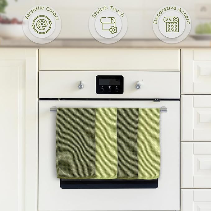 Kitchen Hand Towels - 4 Pack, (20" x 30") - Extra Soft & Striped - Versatile as, Flour Sack Towels, Kitchen Tea Towel, Dish Drying Towels, Soft Dish Cloths, Sage and Bright Green