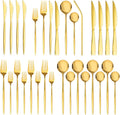 Astercook 24-Piece Gold Silverware Set with Steak Knives Flatware Set for 4 Food-Grade Stainless Steel Cutlery Set Mirror Polished Utensils Set Include Spoons and Forks for Home Kitchen Restaurant