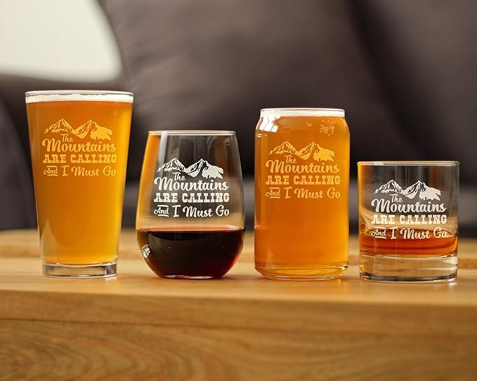 Mountains are Calling - 16 oz Pint Glass for Beer - Gifts for Men & Women that Love Hiking & Cabins- Fun Drinking Decor