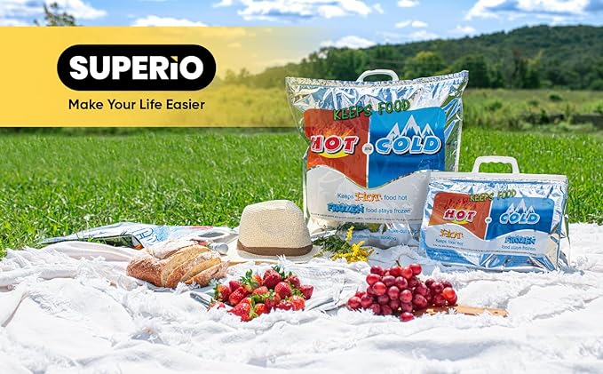 Superio Hot and Cold Insulated Bags for Food Delivery, Grocery Shopping Bags, Food Storage for Hot and Frozen Food for Travel, Disposable Cooler Bag