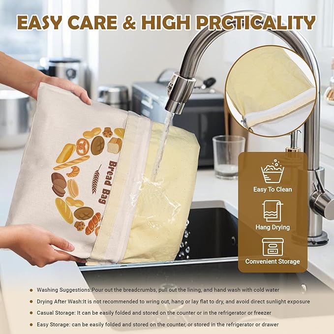 Large Linen Beeswax Bread Bags(2 Pack) Sourdough Bread Bags Reusable Double-Lock Freezer Baking Container Gift Giving for Homemade,Loaf,Sourdough,Food Storage (Colorful Patterns)