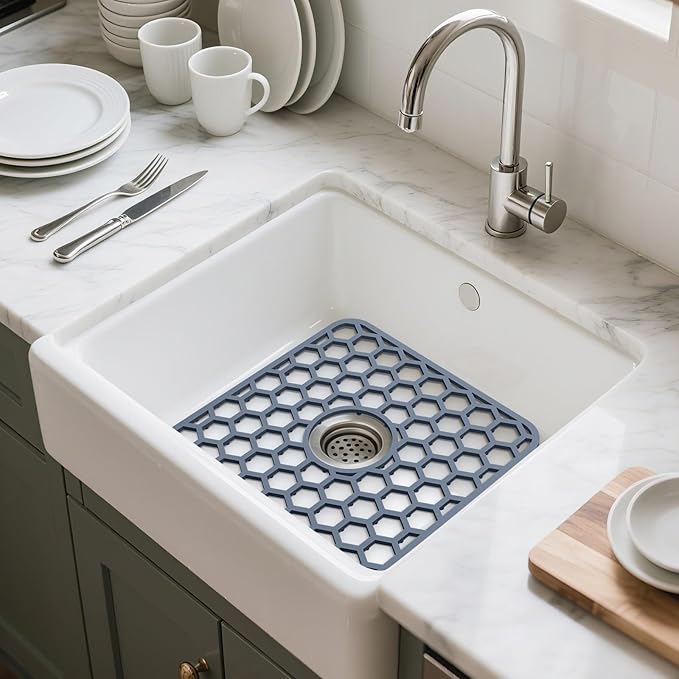 2 Pack Silicone Sink Protectors for Kitchen Sink - 12" x 11" Kitchen Sink with Center Drain Accessory, Non-Slip Heat-Resistant Mat for Bottom of Porcelain Stainless Steel, Dishwasher Safe