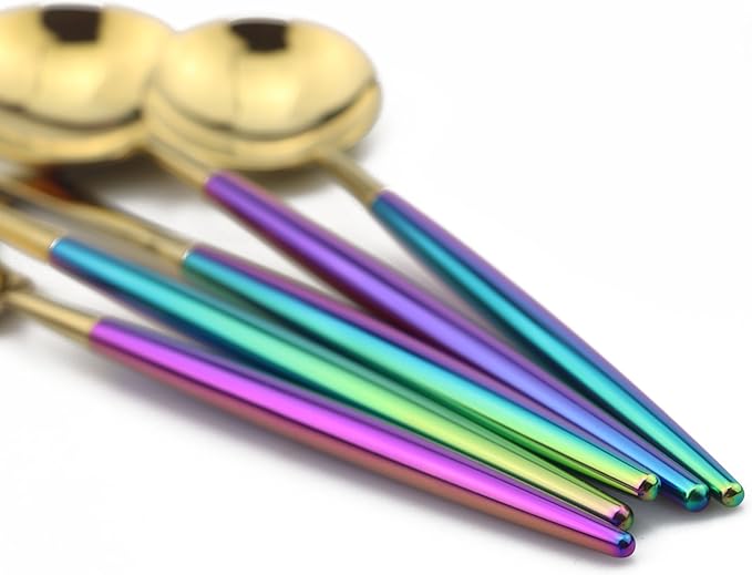 20-Piece Coloful Rainbow Handle Gold Flatware Set, Mirror 18/10 Stainless Steel, Service for 4