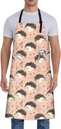 Cute Hedgehog Apron, Adjustable Kitchen Adorable Woodland Design & Floral Aprons with Pockets for Cooking BBQ Gardening, 28×33 IN, Holiday Gifts for Women Wife, for Chef Baking, Oxford Fabric