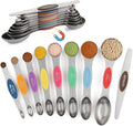 Magnetic Measuring Spoons Set of 9 Dual Sided Stainless Steel Measuring Spoons Stackable Nesting Tablespoon Teaspoon, Fits in Spice Jars, for Dry or Liquid Ingredients