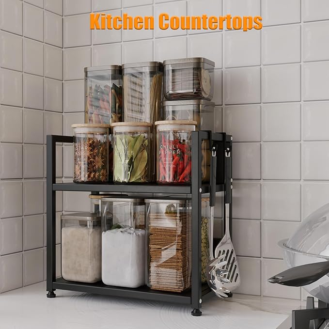 2 Tier Kitchen Countertop Organizer，Shelf Organizer, Spice Rack, Coffee Counter Shelf for Kitchen, Office, Station for Mugs,Cups,Cream,Syrup