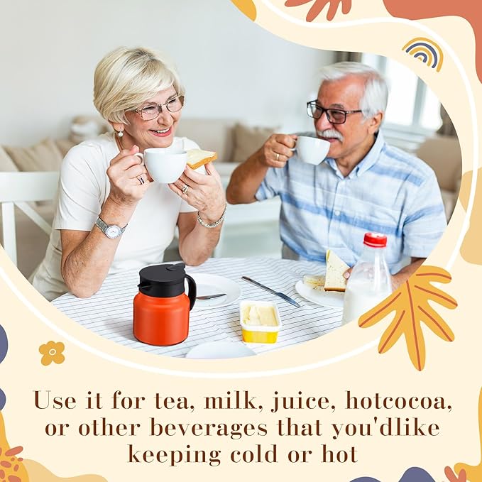 2 Pcs Thermal Coffee Carafe for Keeping Hot/Cold Stainless Steel Small Coffee Creamer Container Double Wall Vacuum Insulated Tea pot Beverage Dispenser for Milk Hot Chocolates (Orange,27 oz)