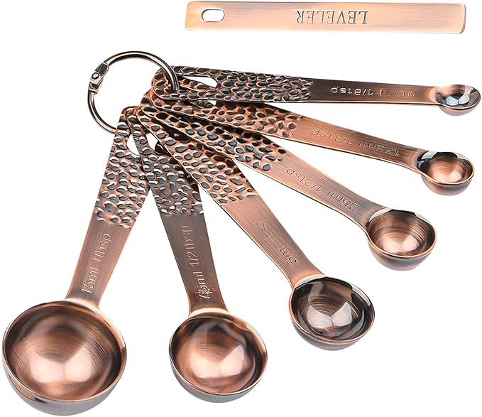 Smithcraft Copper Measuring Cups and Spoons Set 11, Dry Metal Measuring Cup Set for Cooking&Baking, Stainless Steel Measuring Cups and Spoons, 5 Measure Cups and 6 Kitchen Measurement Spoons & Leveler