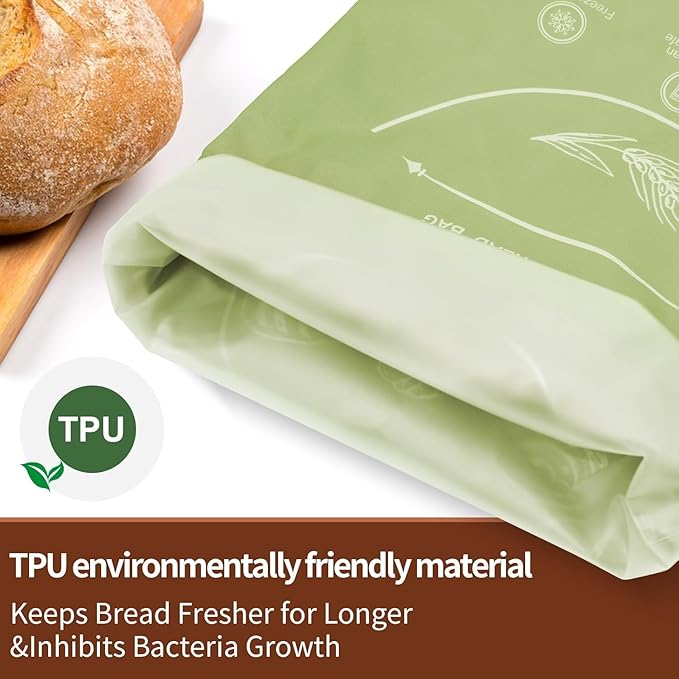 Bread Bags for Homemade with Beeswax Wrap - Zipper Reusable Bread Bag for Sourdough 2-Pack, Large Reusable Food Storage Bag to Keep Sourdough Fresh, Freezer-Safe, Eco-Friendly (Khai& Green)
